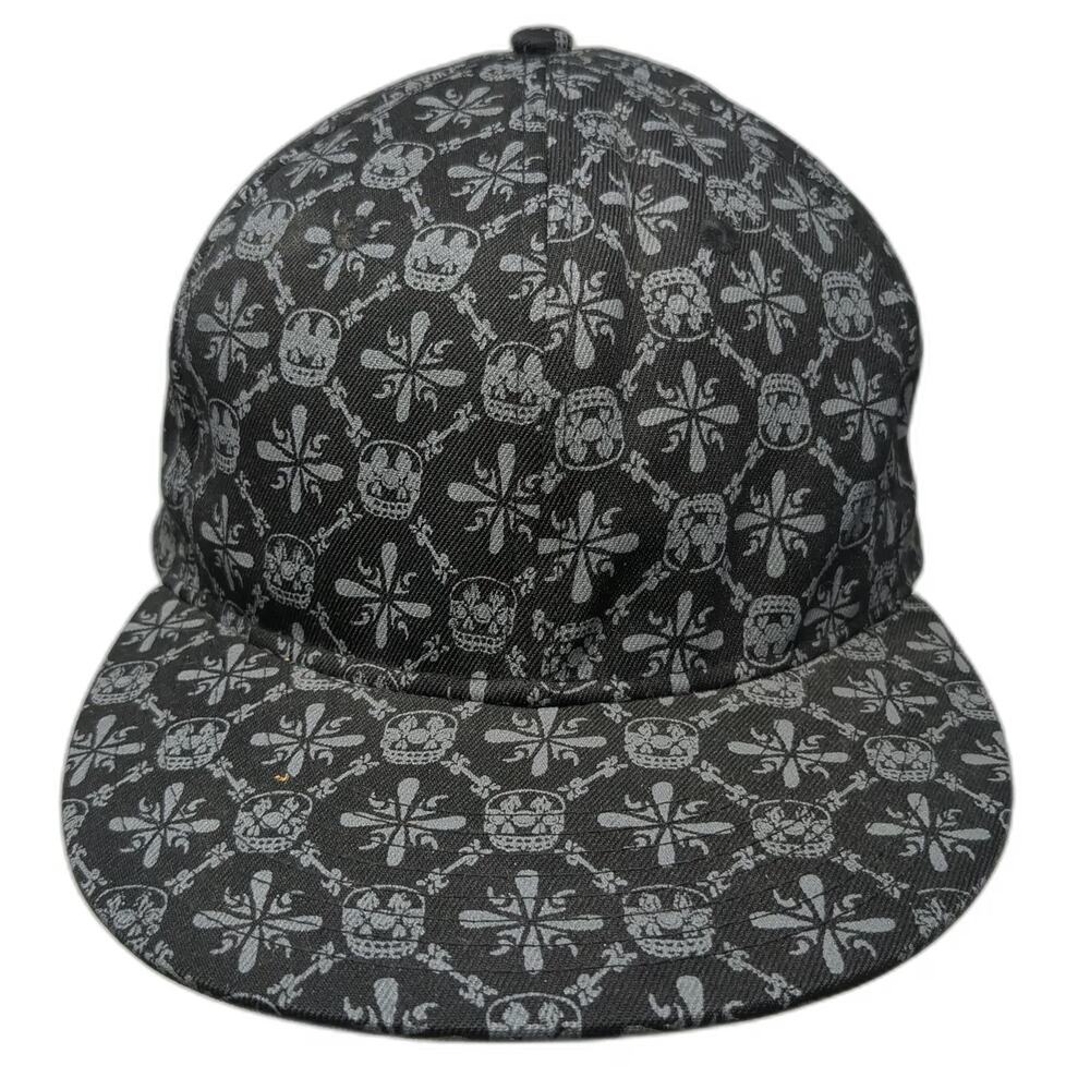 oneballjay Baseball Cap Black 7 1/8 All Over Skull Cross Print Fitted Hat